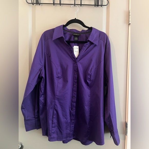 NWT Lane Bryant oversized plus size 24 purple button down blouse - Picture 2 of 9